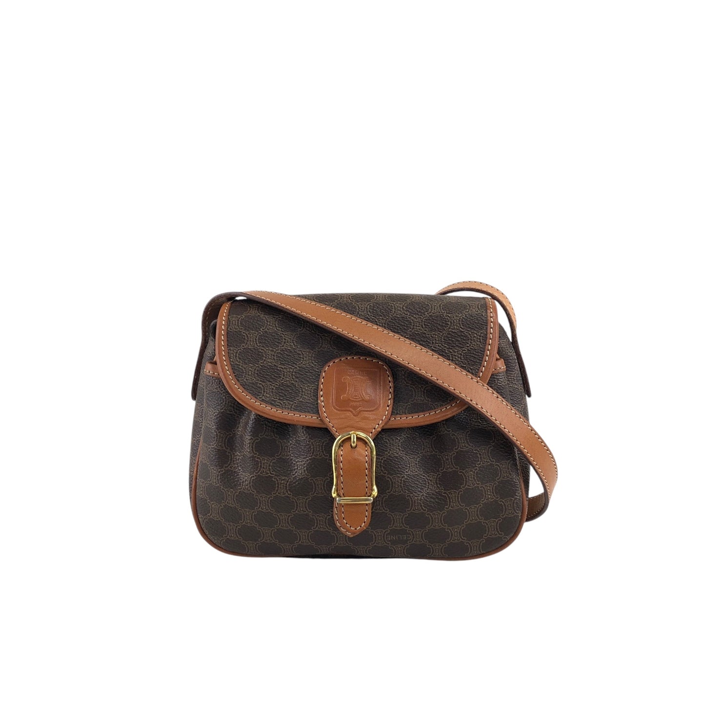 CELINE Macadam Blason Front Buckle Shoulder bag Brown Vintage msur28
