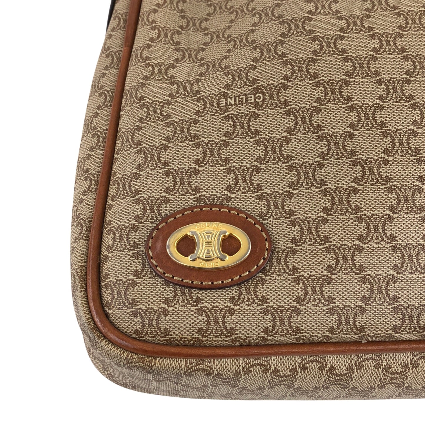 CELINE Macadam Blason Drawstring Shoulder bag Beige Vintage 3fus72