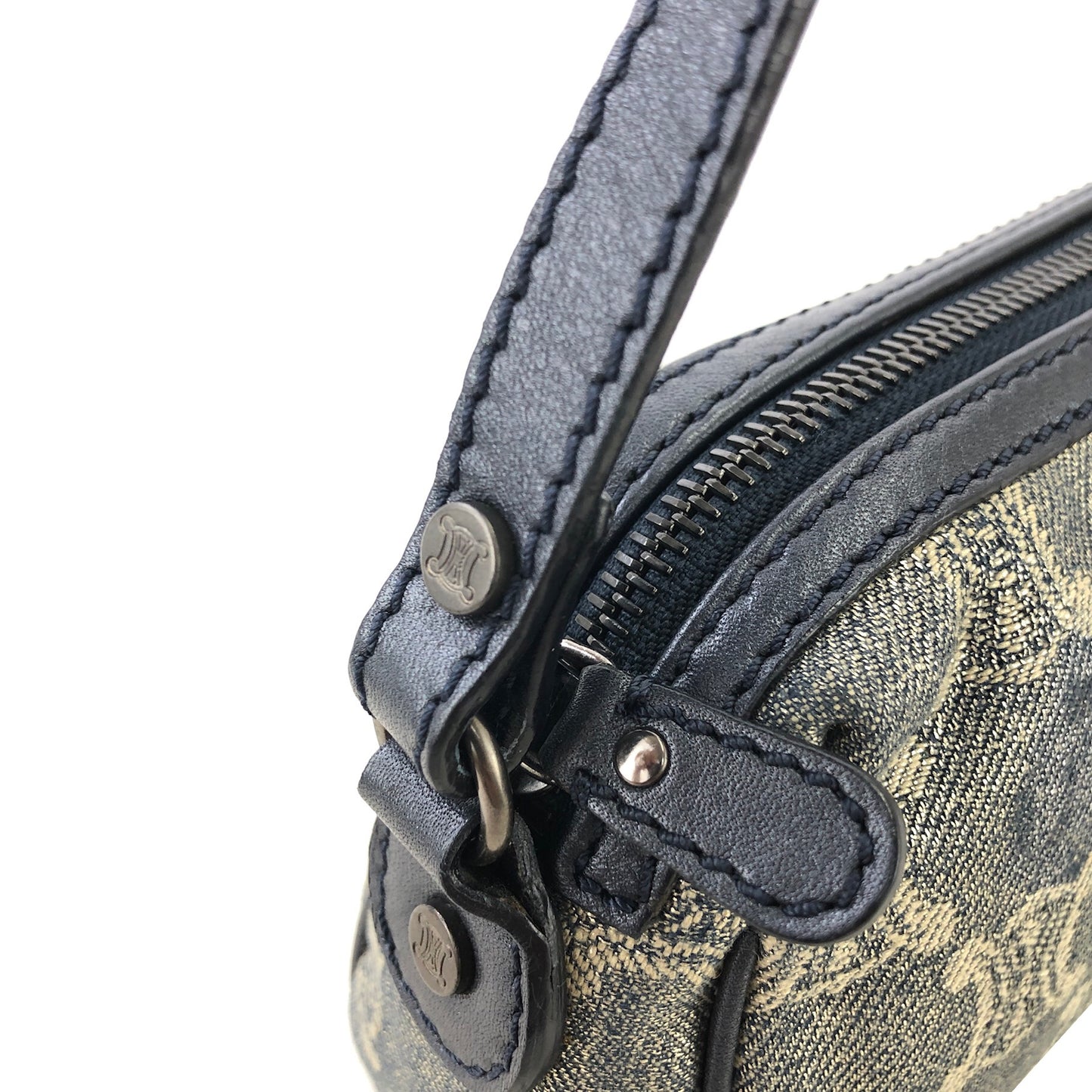 CELINE Paris Macadam Denim Hobobag Handbag Light Blue Vintage sb655g