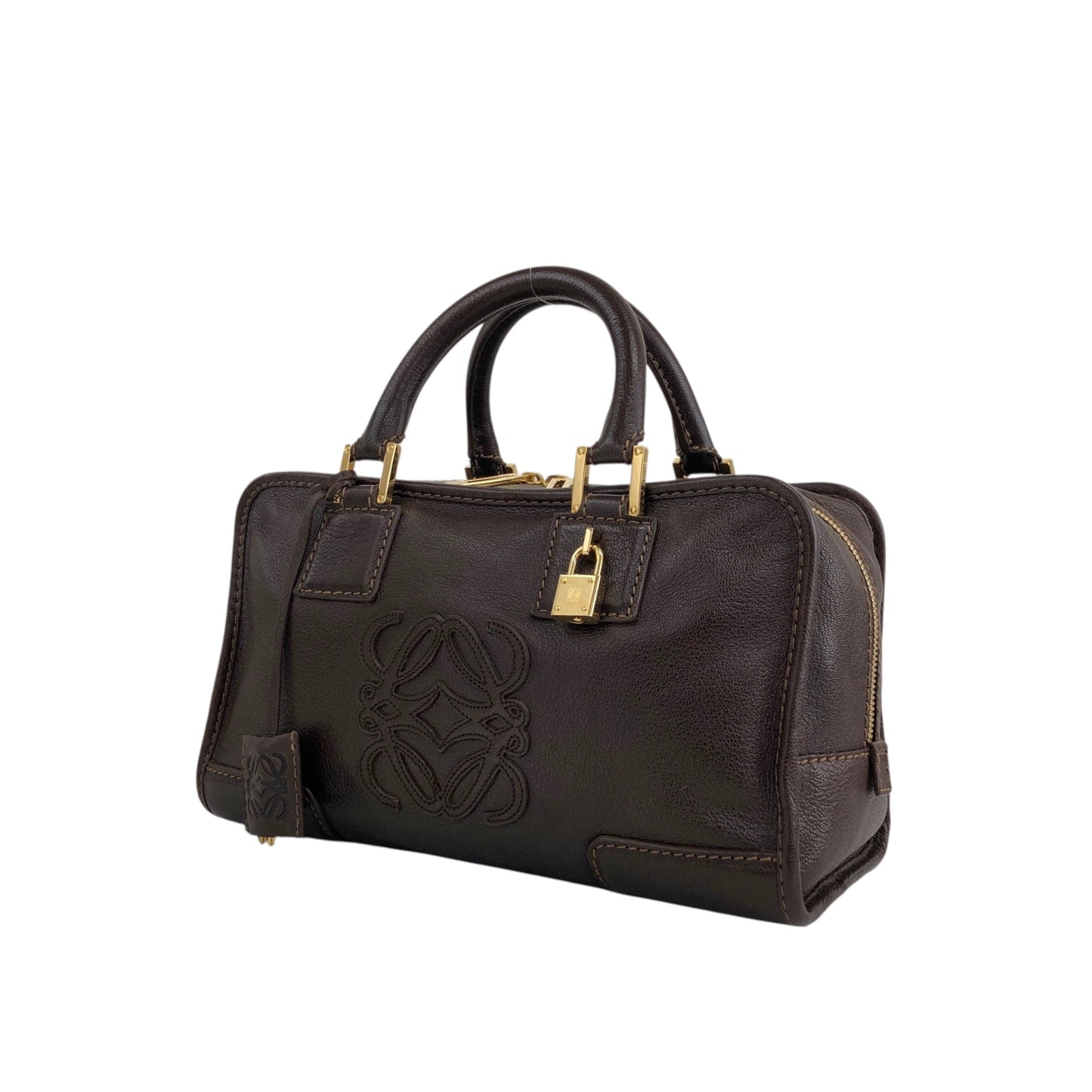 LOEWE Amazona28 Anagram Small Boston bag Handbag Brown Vintage vf56va
