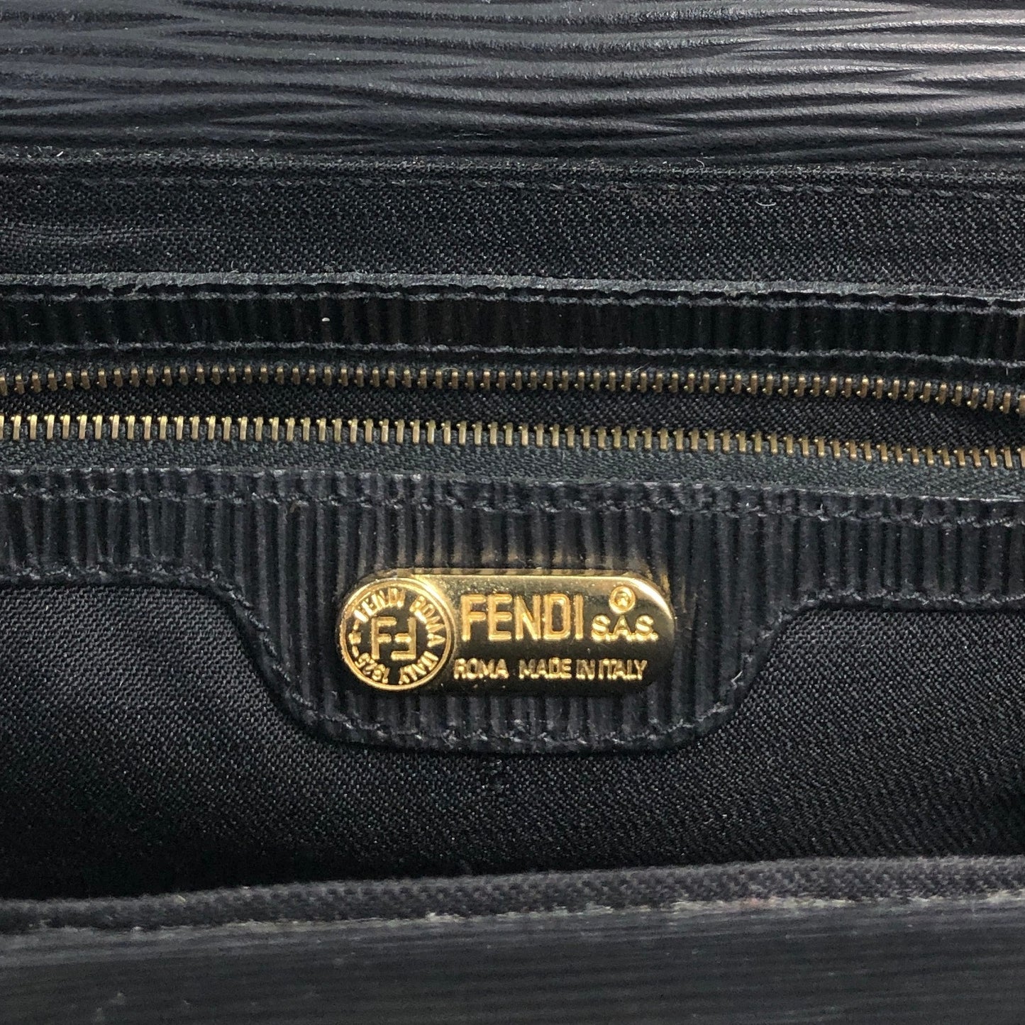 FENDI Logo Embossed Shoulder bag Black Vintage asc2di