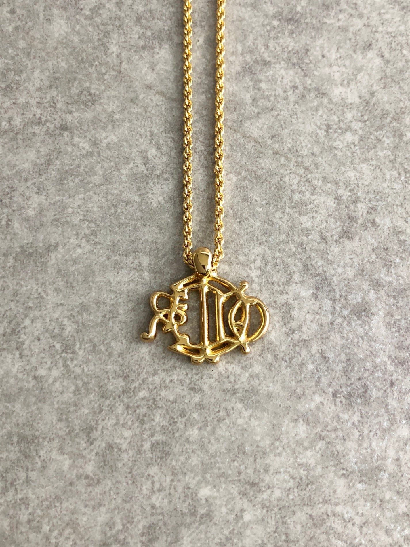 Christian Dior Emblem Rhinestone Necklace Gold Vintage vcjfee