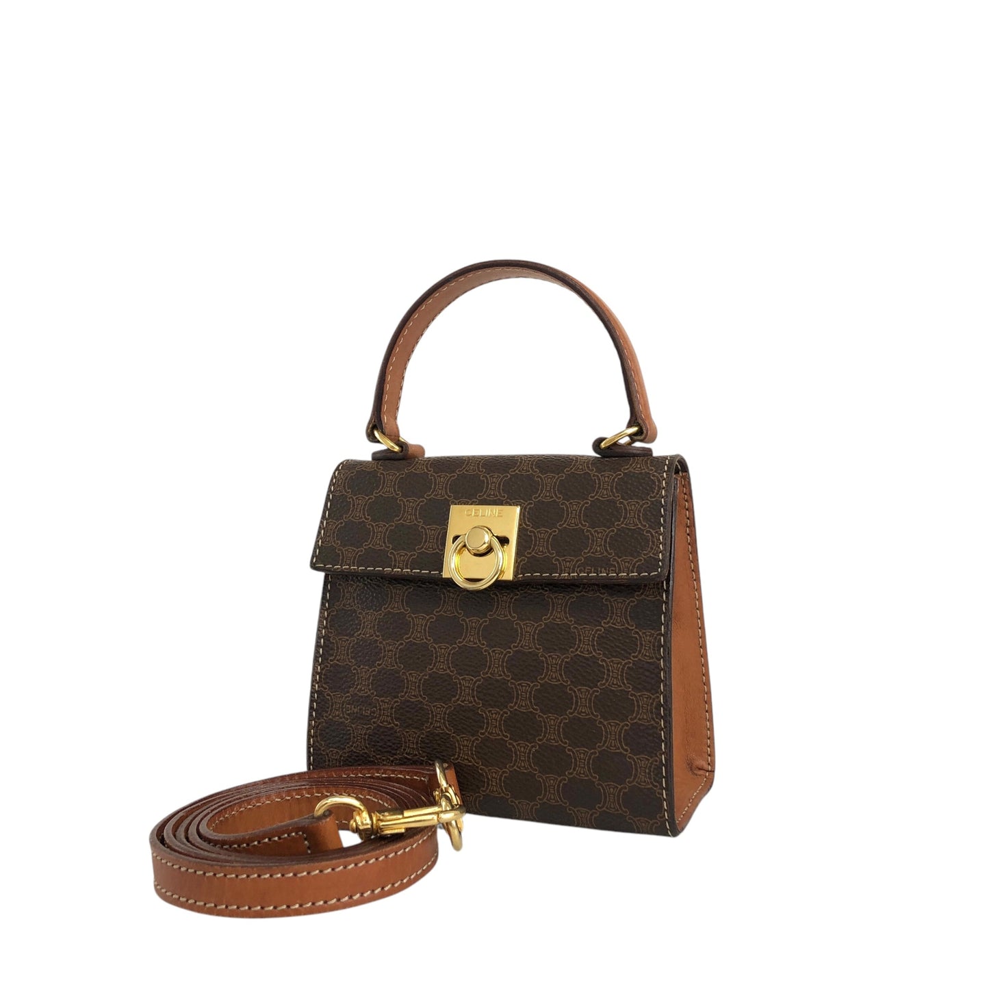 CELINE Macadam Gancini Two-way Small Handbag Shoulder bag Brown Vintage 7xvdb2