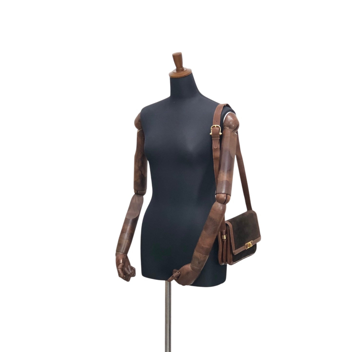 CELINE Blason Turn Lock Shoulder bag Brown Vintage j6d53x