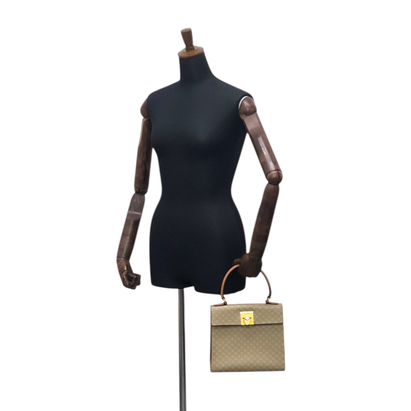CELINE Macadam Gancini Handbag Beige Vintage 73dnvv
