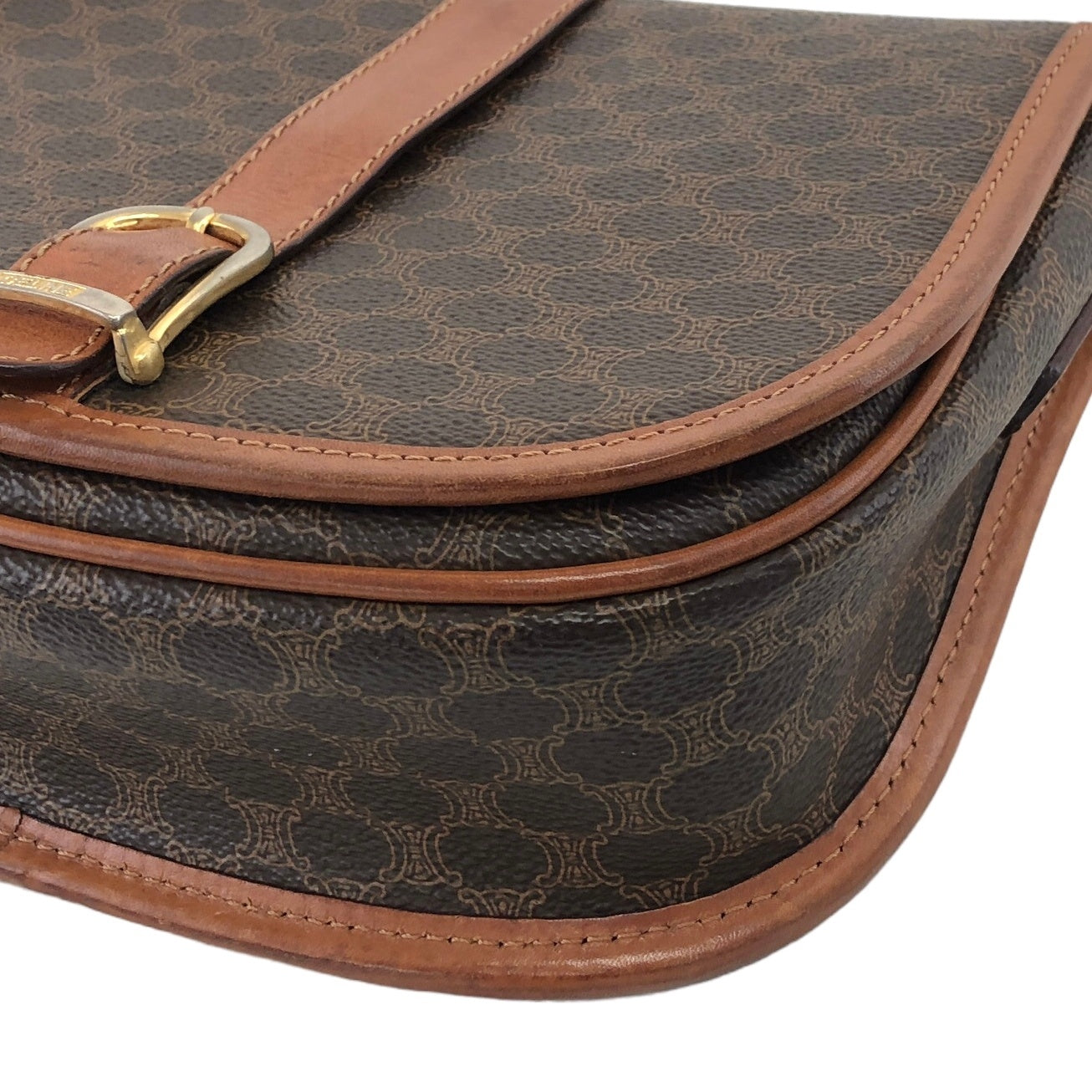 CELINE Macadam Front Buckle PVC Leather Shoulder bag Brown Vintage 7dgwui
