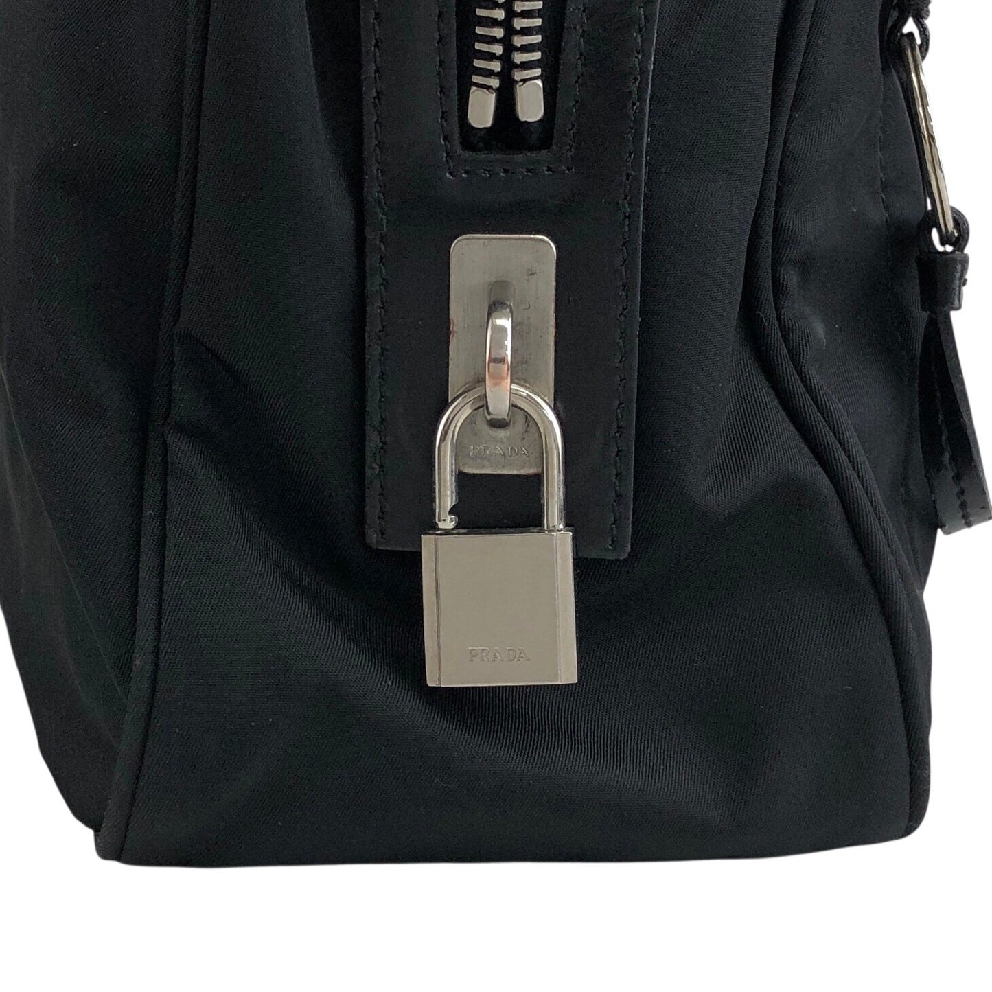 PRADA Triangle Logo Padlock Small Boston bag Handbag Black Vintage a5w87e