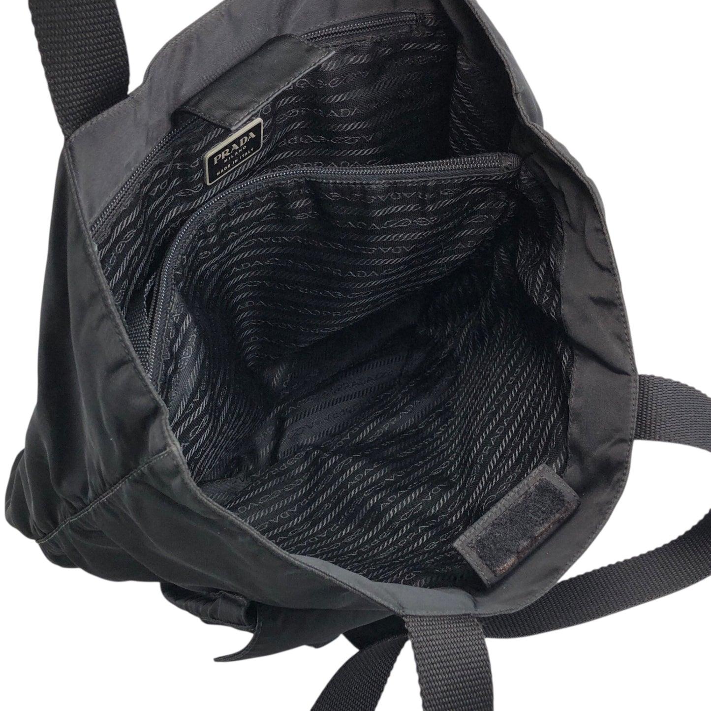 PRADA Triangle Logo Double Pocket Totebag Black Vintage ezms23
