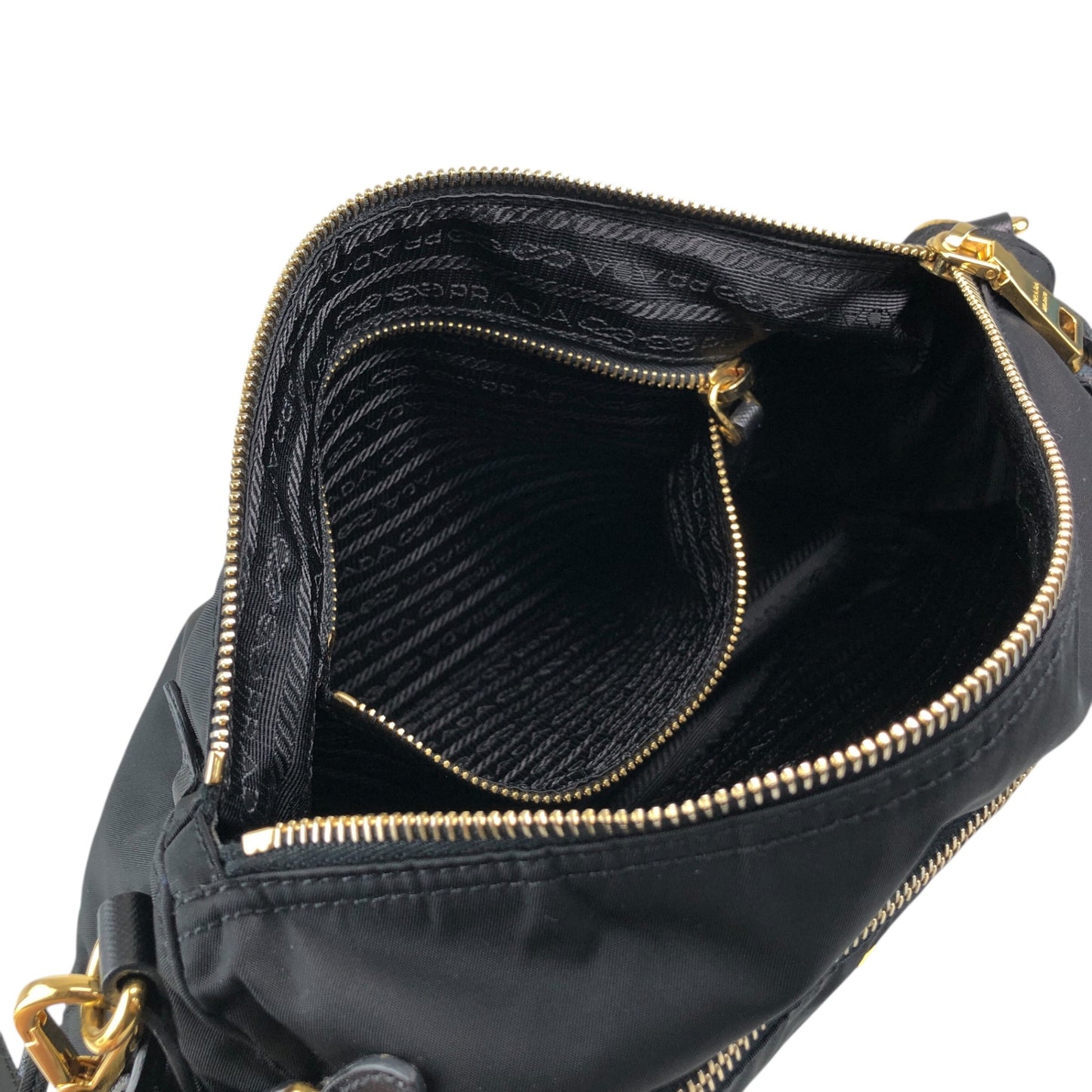 PRADA Logo Shoulder bag Black BT0689 Vintage s35m2a