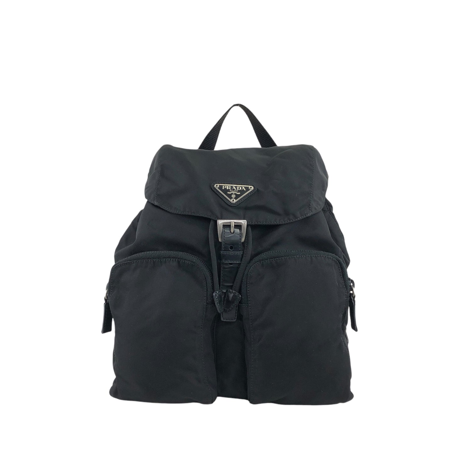 PRADA Triangle Logo Double Pocket Backpack Black Vintage mxtwf5