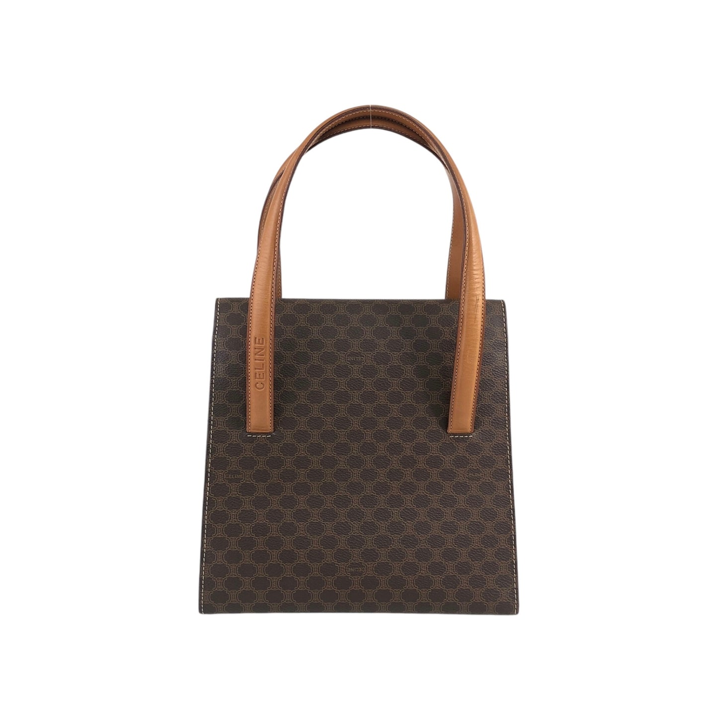 CELINE Macadam Logo Embossed Handbag Brown Vintage iu4iax