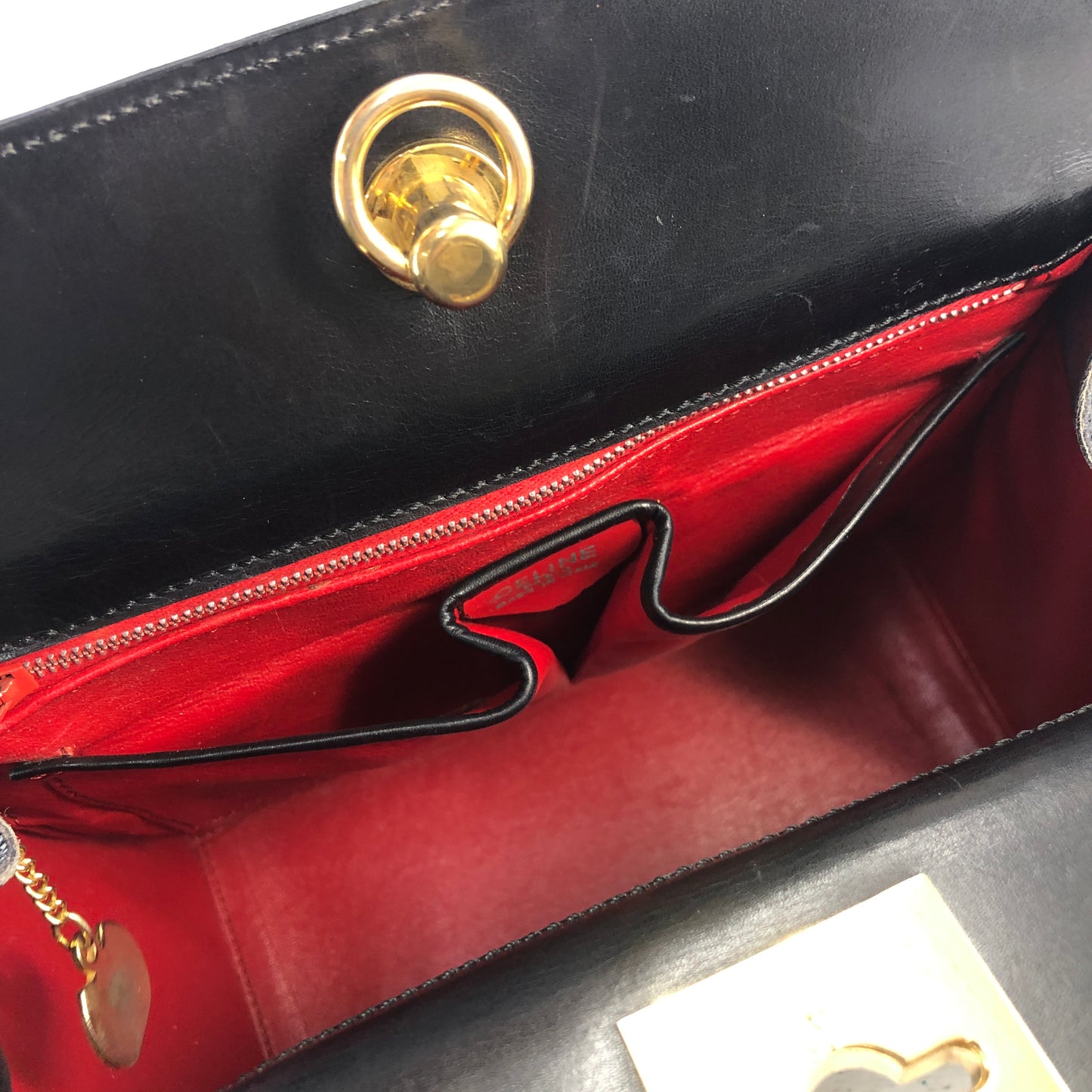CELINE Gancini Leather Handbag Black Vintage irru2k