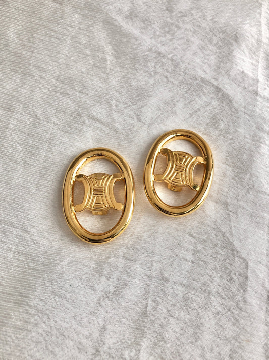 CELINE Blason Earrings Gold Vintage f7ggsk