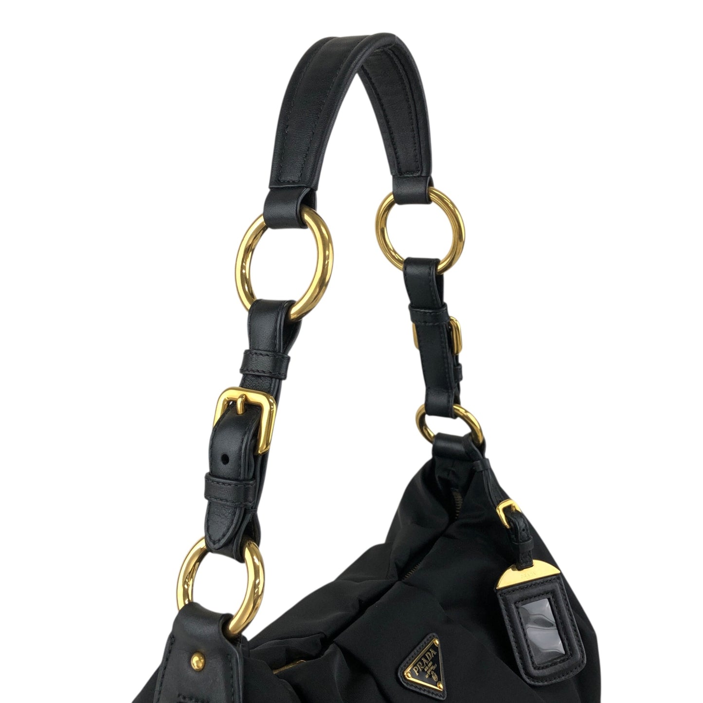 PRADA Tessuto Triangle Logo Shoulder bag Hobobag Black Vintage e3vera