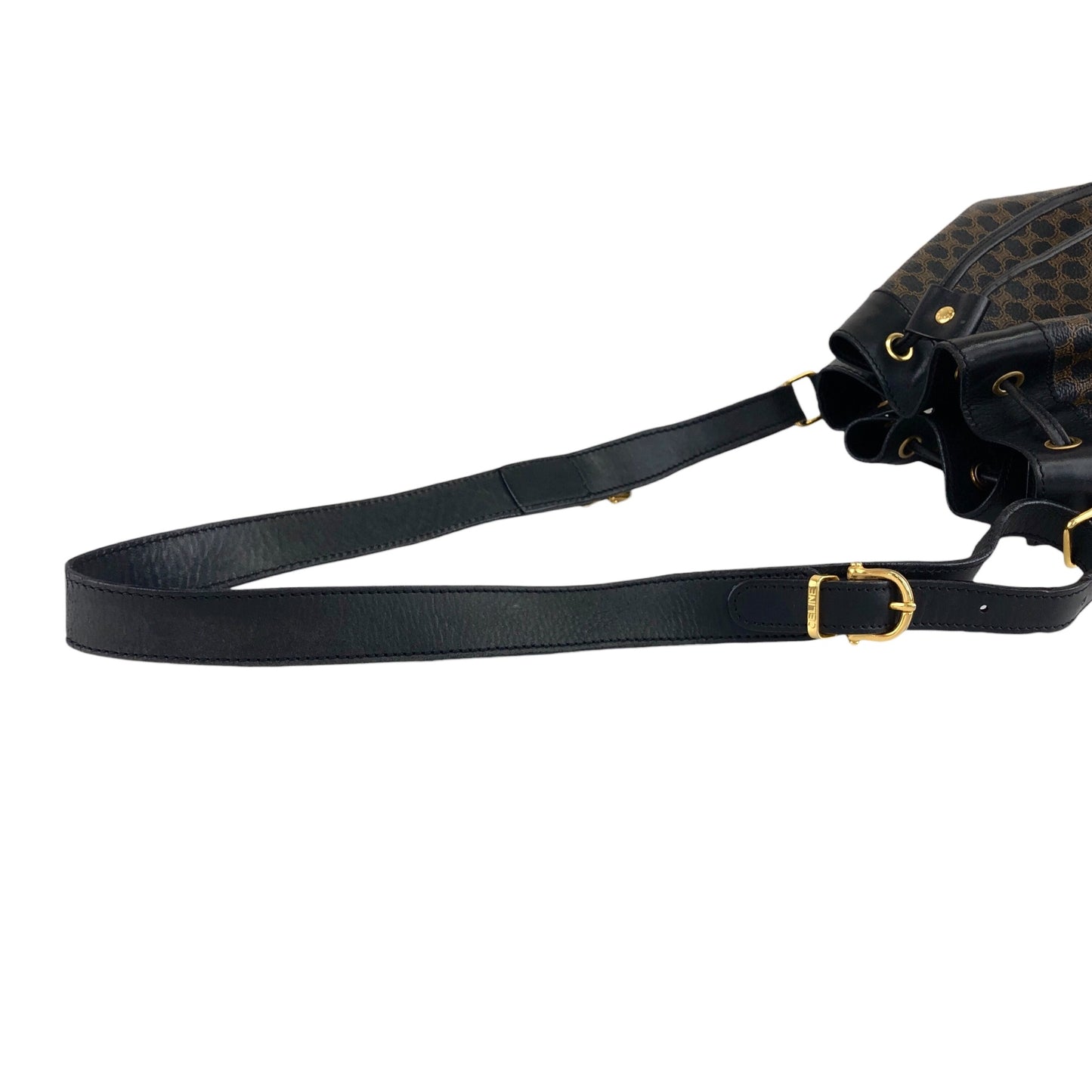 CELINE Macadam Blason Drawstring Shoulder bag Black Vintage x5e8fx