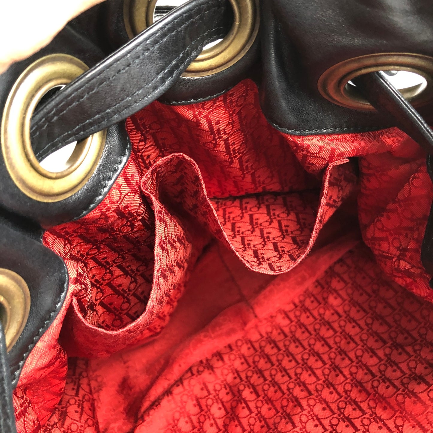 Christian Dior Cannage Logo Motif 抽繩肩背包 黑色 復古 ryhx6x