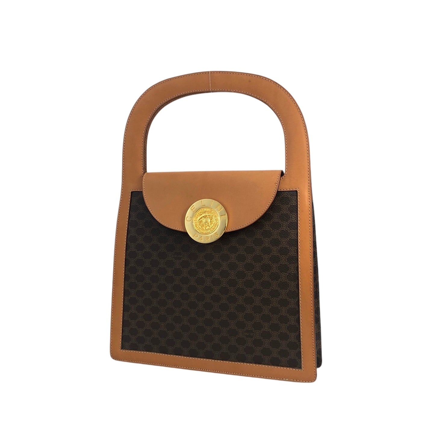 CELINE Macadam Medal Motif Handbag Brown Vintage gkav3f