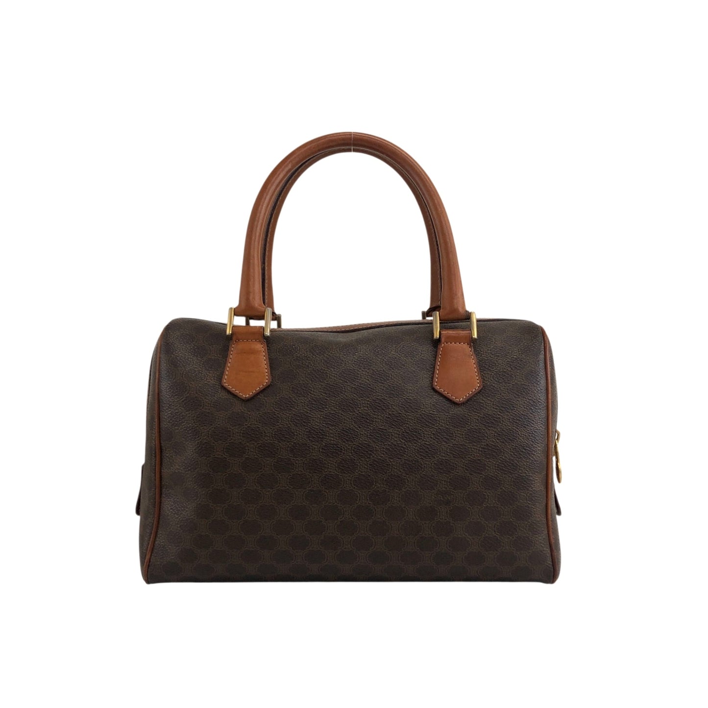 CELINE Macadam Blason Small Boston bag Handbag Brown Vintage akh2uk