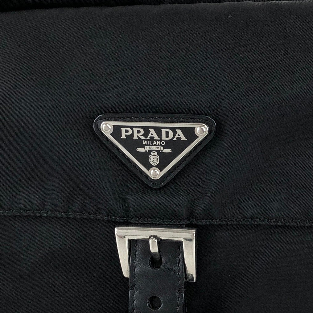 PRADA Triangle Logo Front Buckle Shoulder bag Black Vintage 3nuzig