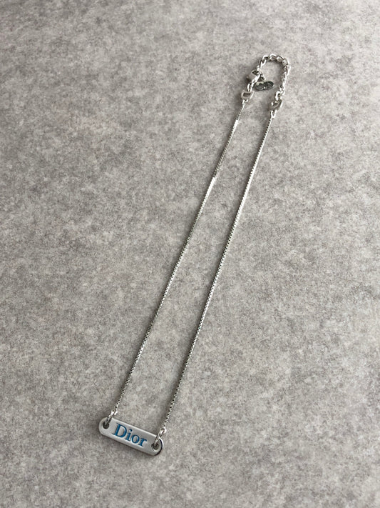 Christian Dior Logo Motif Necklace Silver Vintage cvjvv4