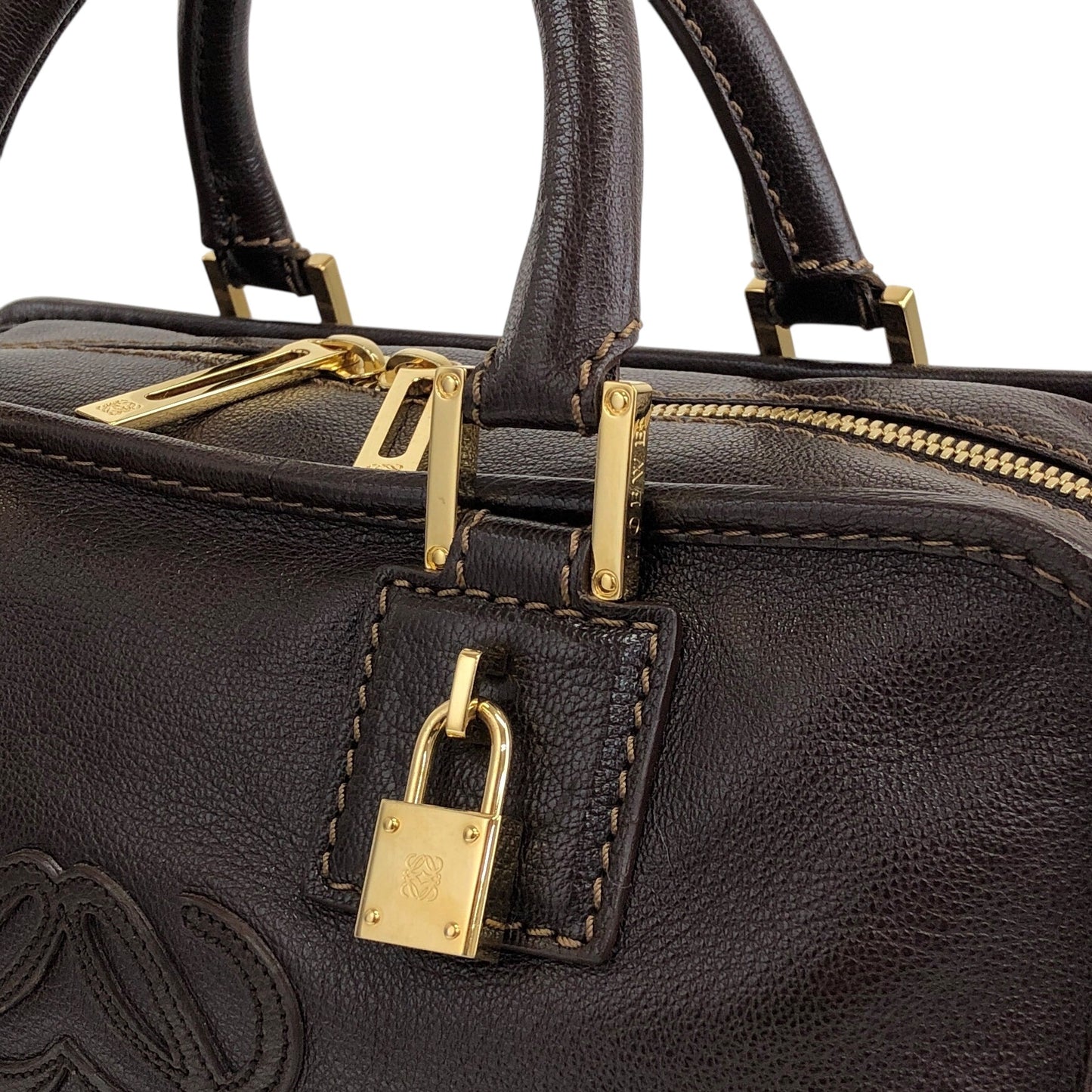 LOEWE Amazona28 Anagram Small Boston bag Handbag Brown Vintage vf56va