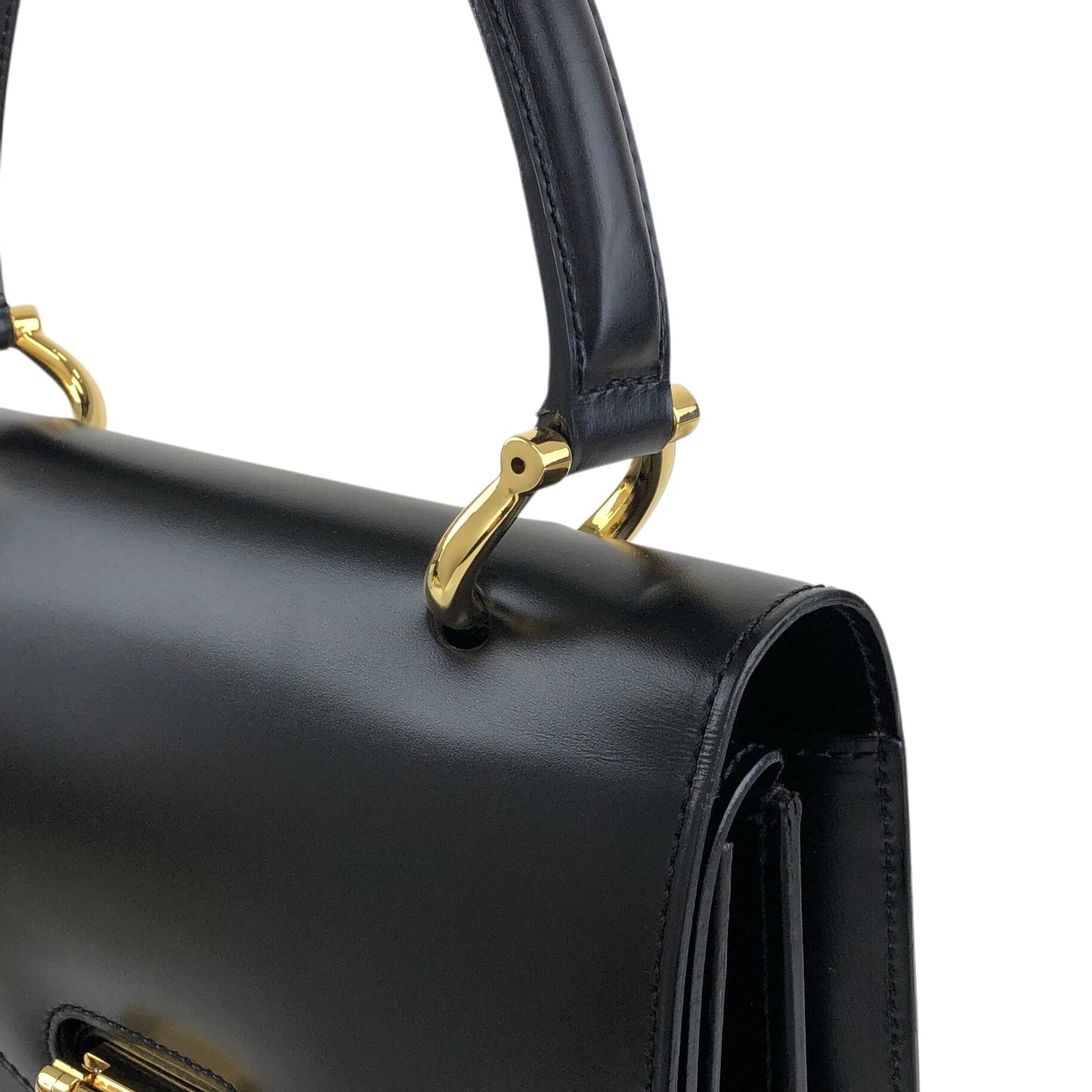 CELINE Horse Bit Double Flap Handbag Black Vintage nrxerm