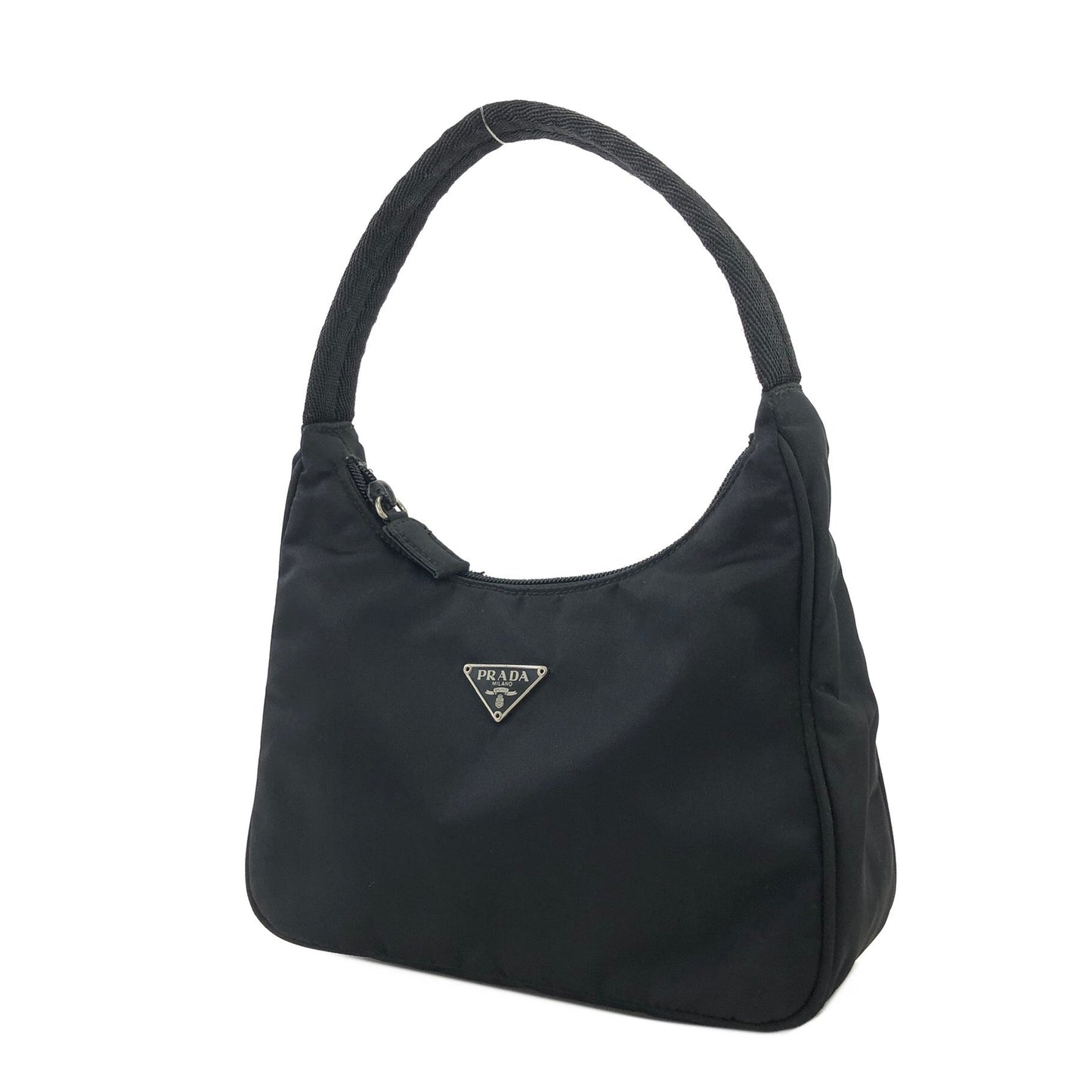 PRADA 三角形標誌尼龍手提包 Hobobag 黑色復古 df2ij3