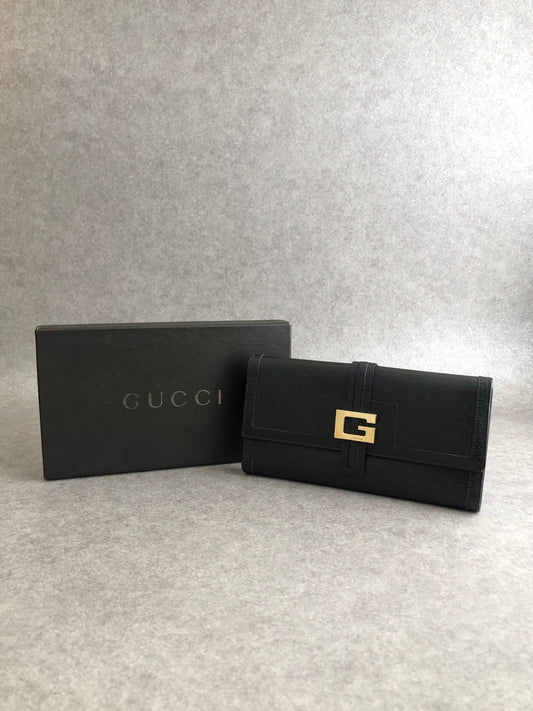 GUCCI Logo Long Wallet Black Vintage dyaswj