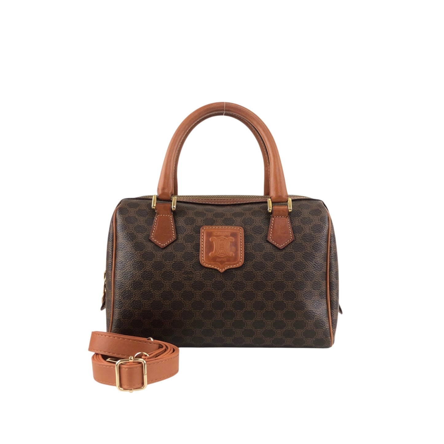 CELINE Macadam Blason Two-way Small Boston bag Shoulder bag Brown Vintage raubfw