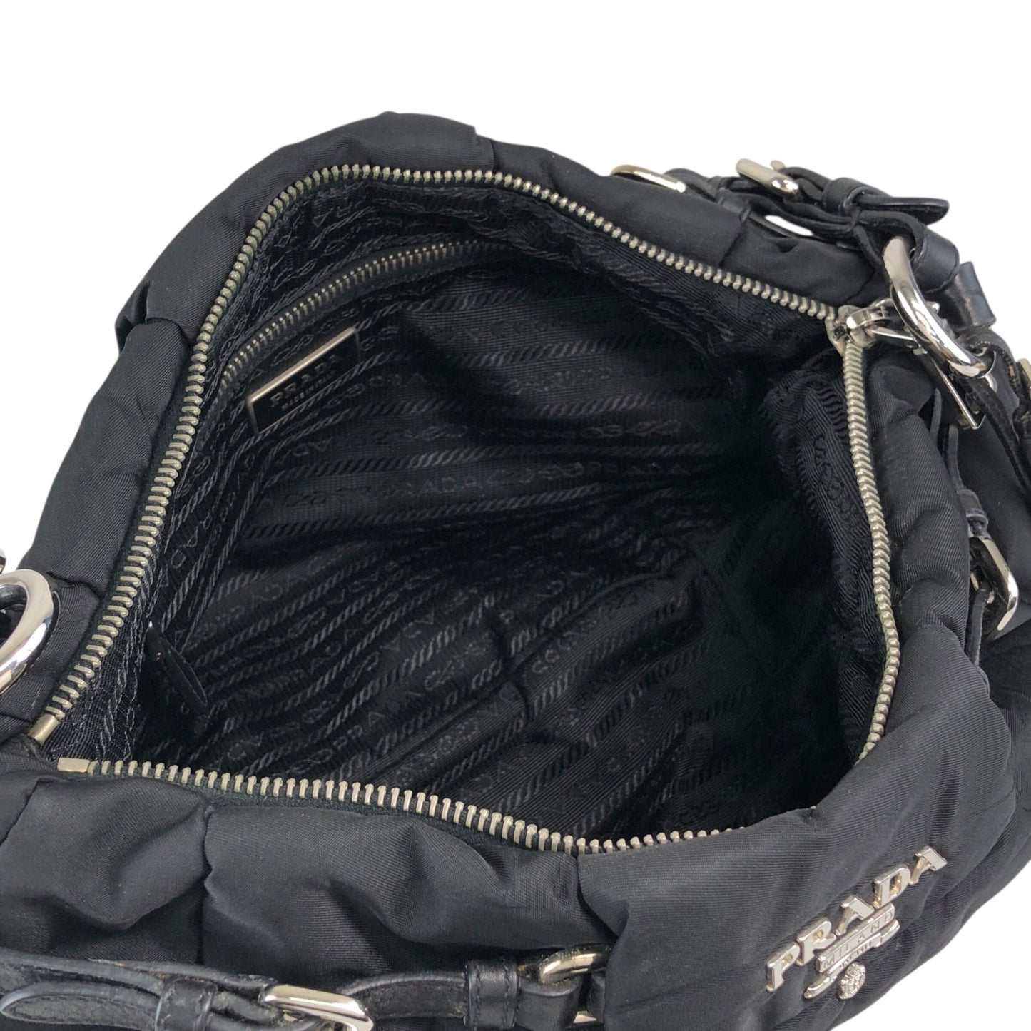 PRADA Logo Shoulder bag Hobobag Black Vintage kut77d