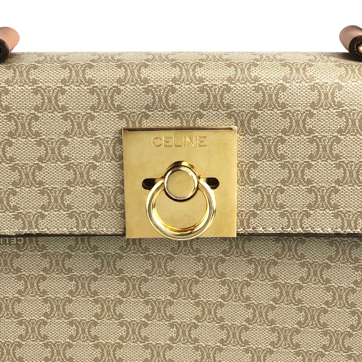 CELINE Macadam Gancini Handbag Beige Vintage 73dnvv