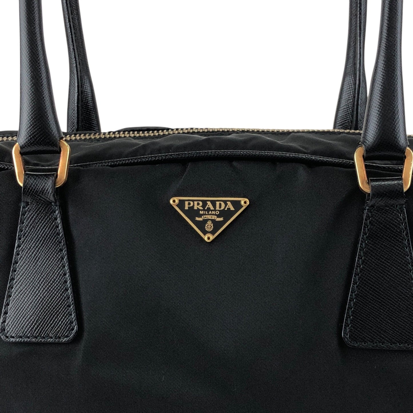 PRADA Tessuto Triangle Logo Small Boston bag Handbag Black Vintage jgrnxc