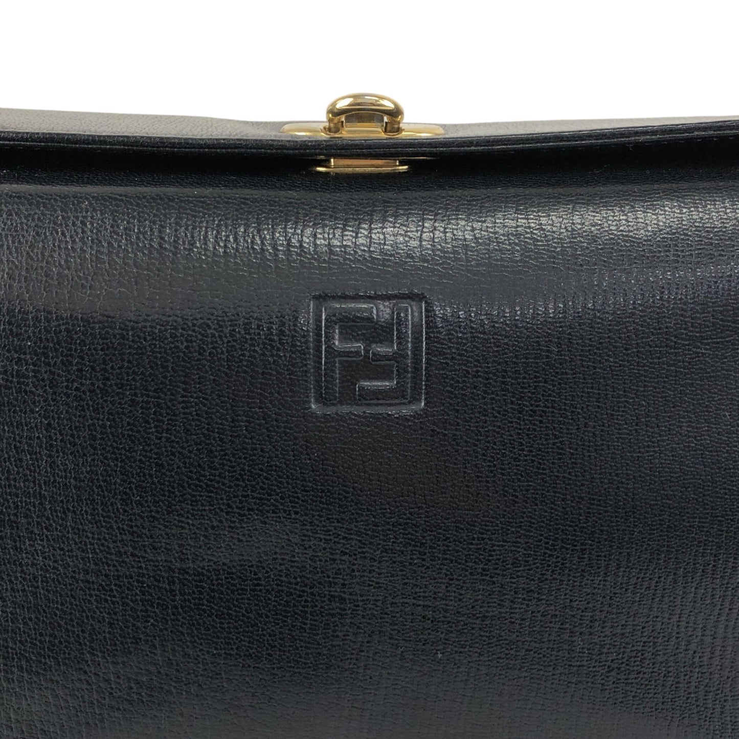 FENDI Logo Embossed Handbag Black Vintage yyxgsd