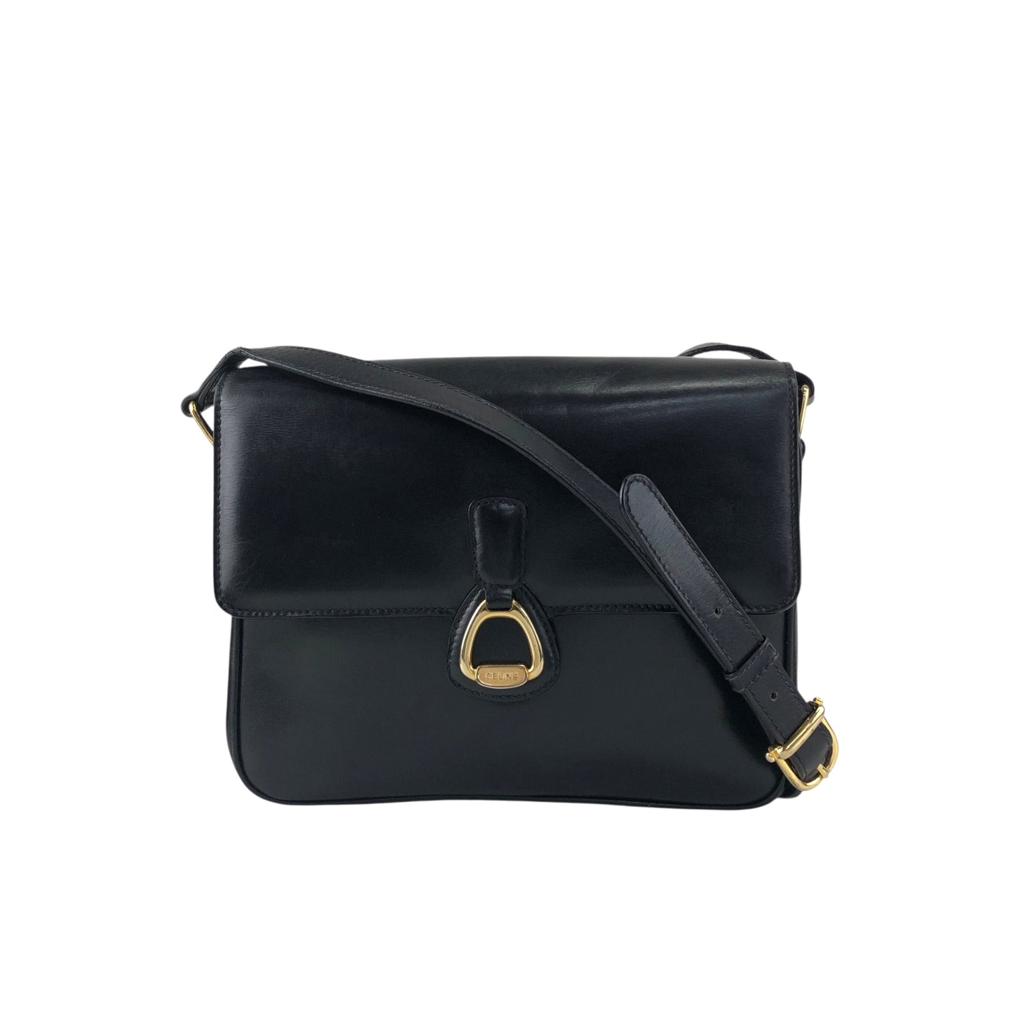 CELINE Horse Bit Crossbody Shoulder bag Black Vintage pv63af