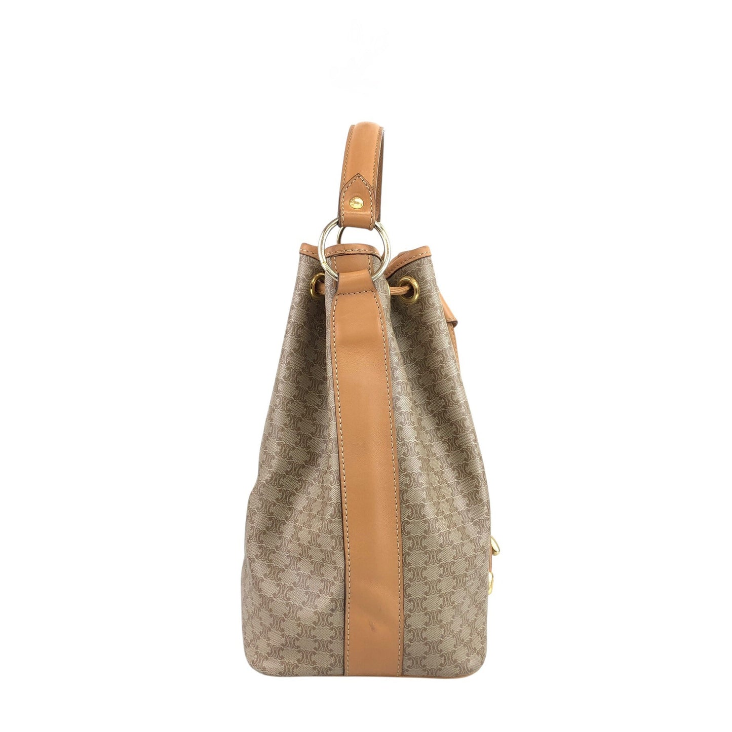CELINE Macadam Two-way Drawstring Handbag Shoulder bag Beige Vintage jtr86n