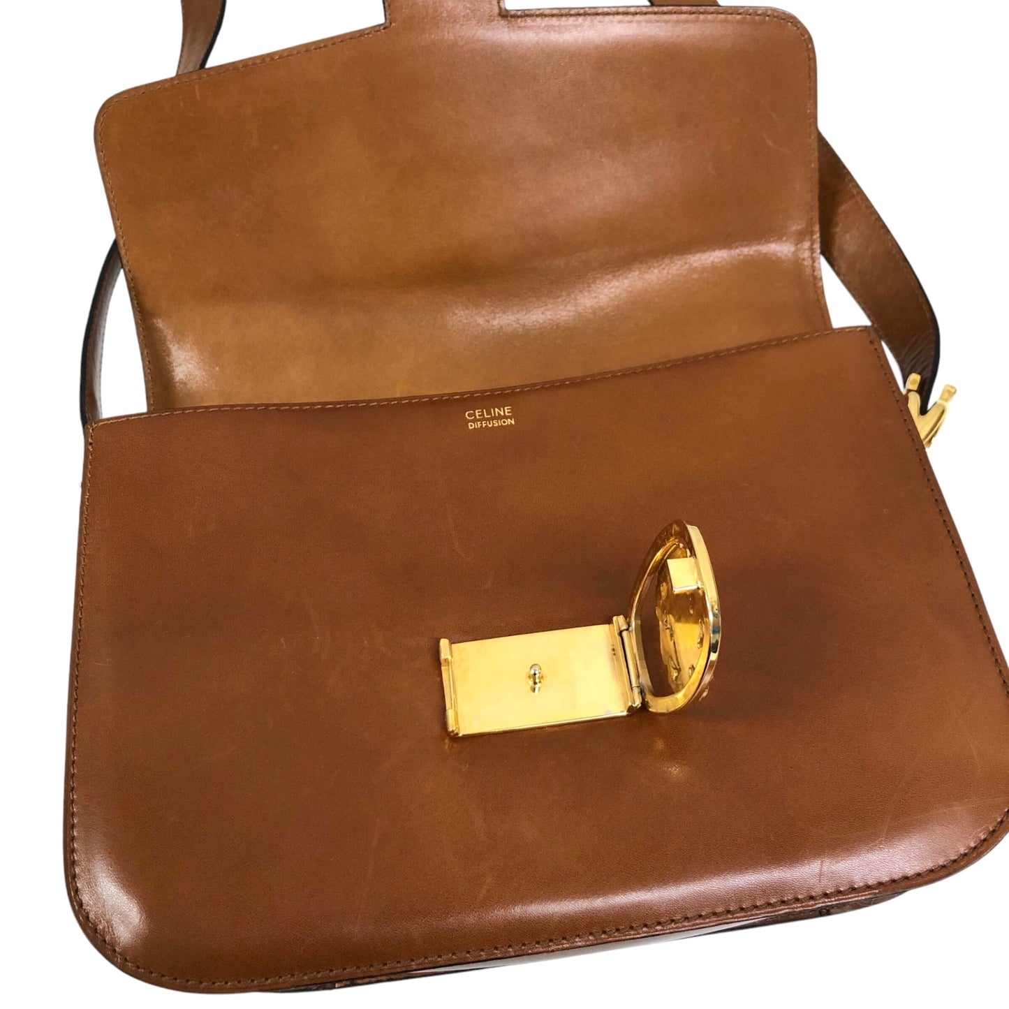 CELINE Emblem Motif Shoulder bag Camel Vintage 4zs7bs