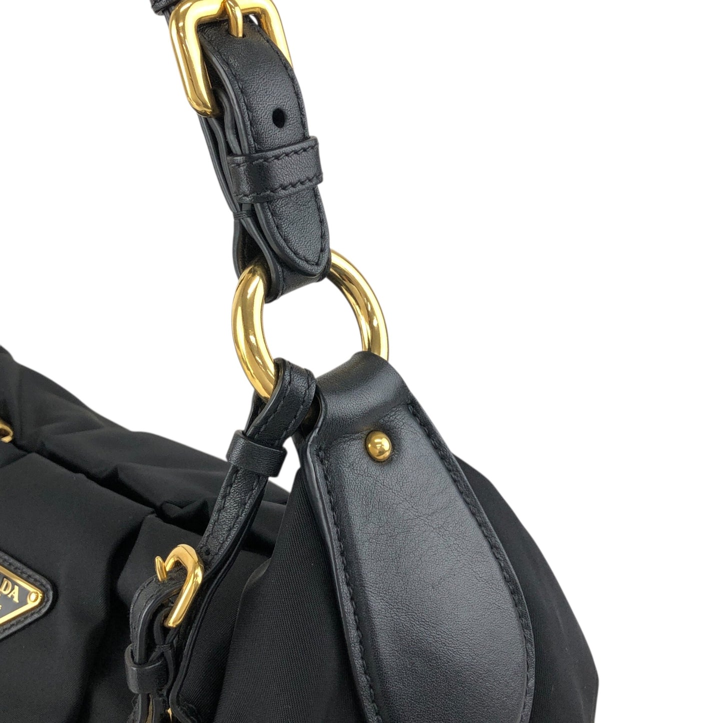 PRADA Tessuto Triangle Logo Shoulder bag Hobobag Black Vintage e3vera