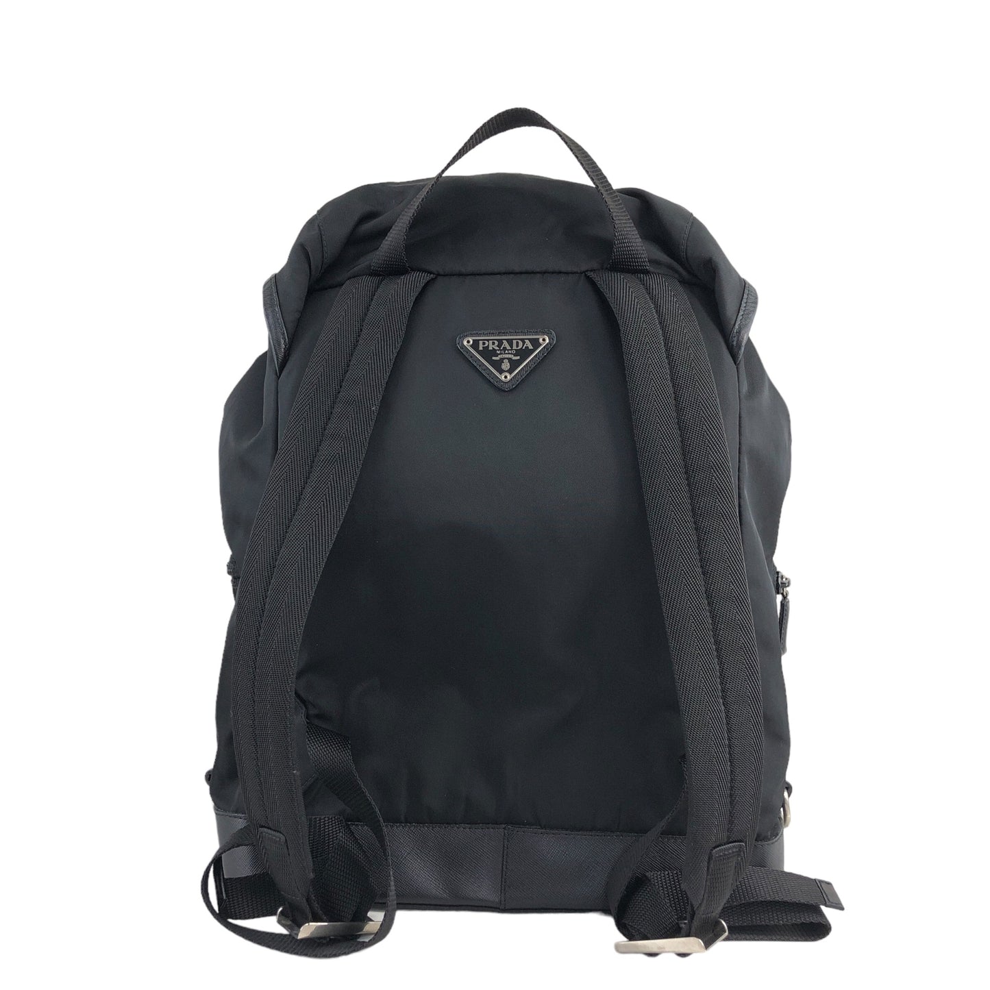 PRADA Triangle Logo Double Pocket Backpack Black Vintage avewmk