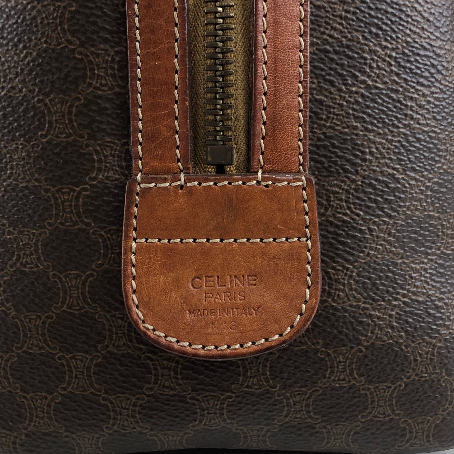 CELINE Macadam Blason Small Boston bag Handbag Brown Vintage akh2uk