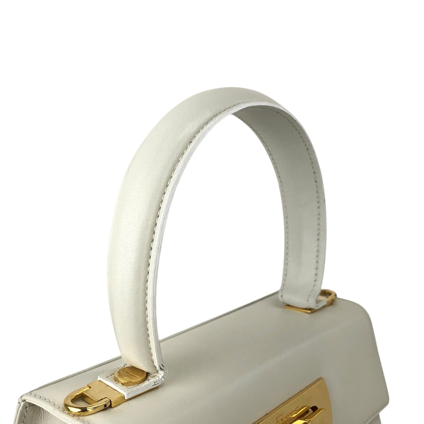 Salvatore Ferragamo Gancini Two-way Handbag Shoulder bag White Vintage d37hra