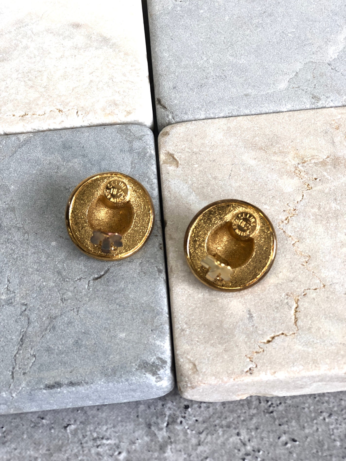 CELINE Starball Earrings Black×Gold Vintage k5us25