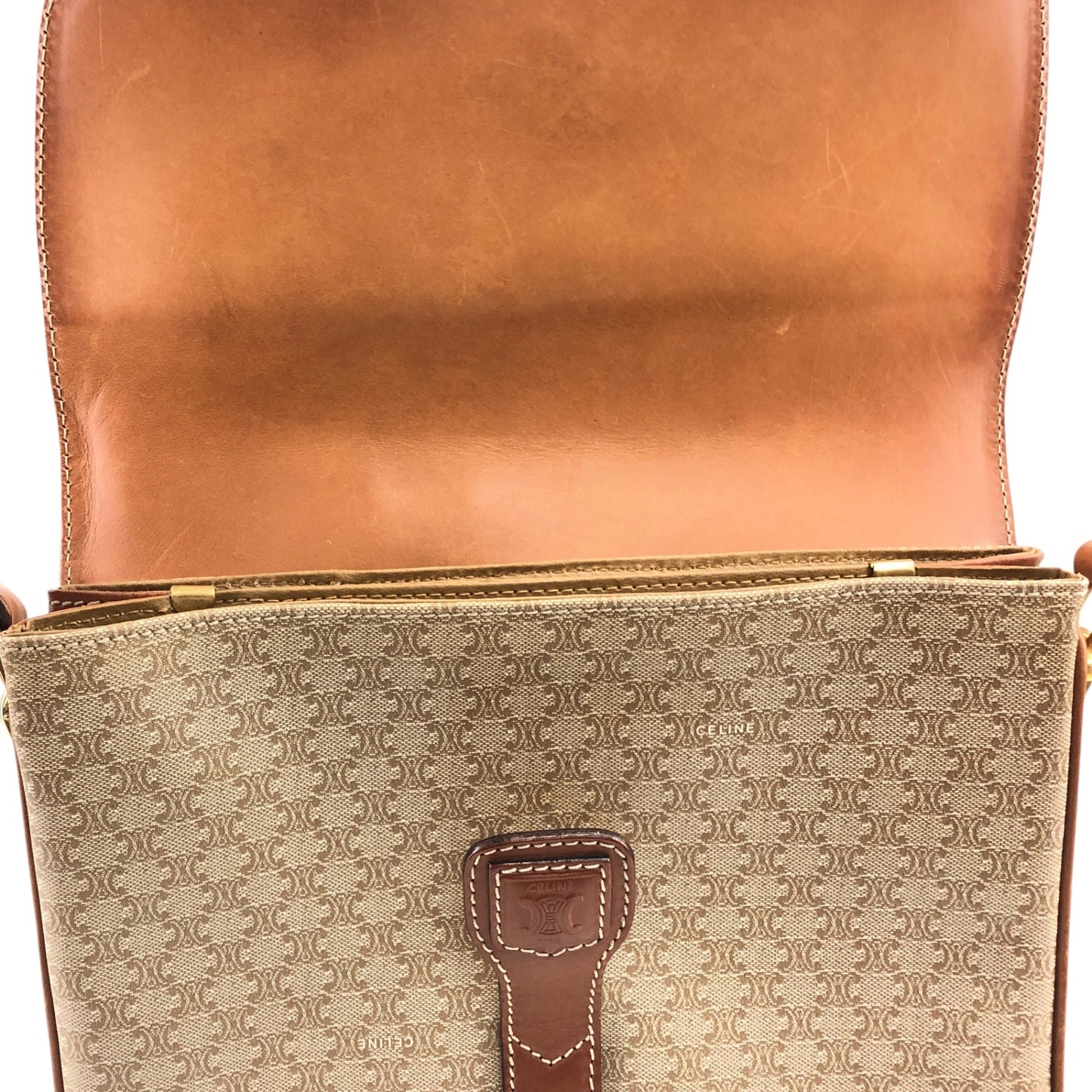 CELINE Macadam Blason Shoulder bag Beige Vintage hwdc65