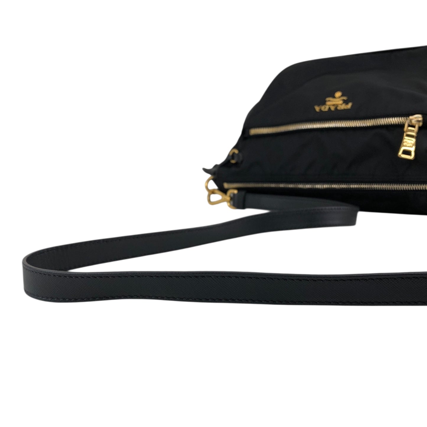 PRADA Logo Shoulder bag Black BT0689 Vintage s35m2a