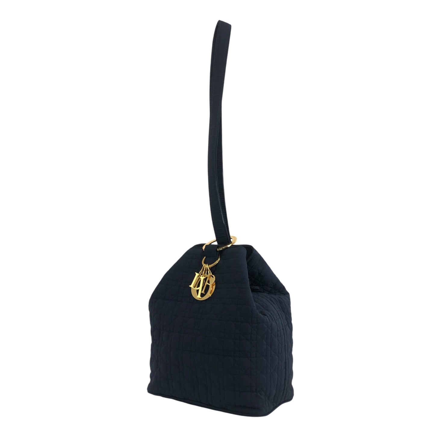 Christian Dior Cannage Logo Charm 抽繩肩背包 黑色 復古 i5e87z