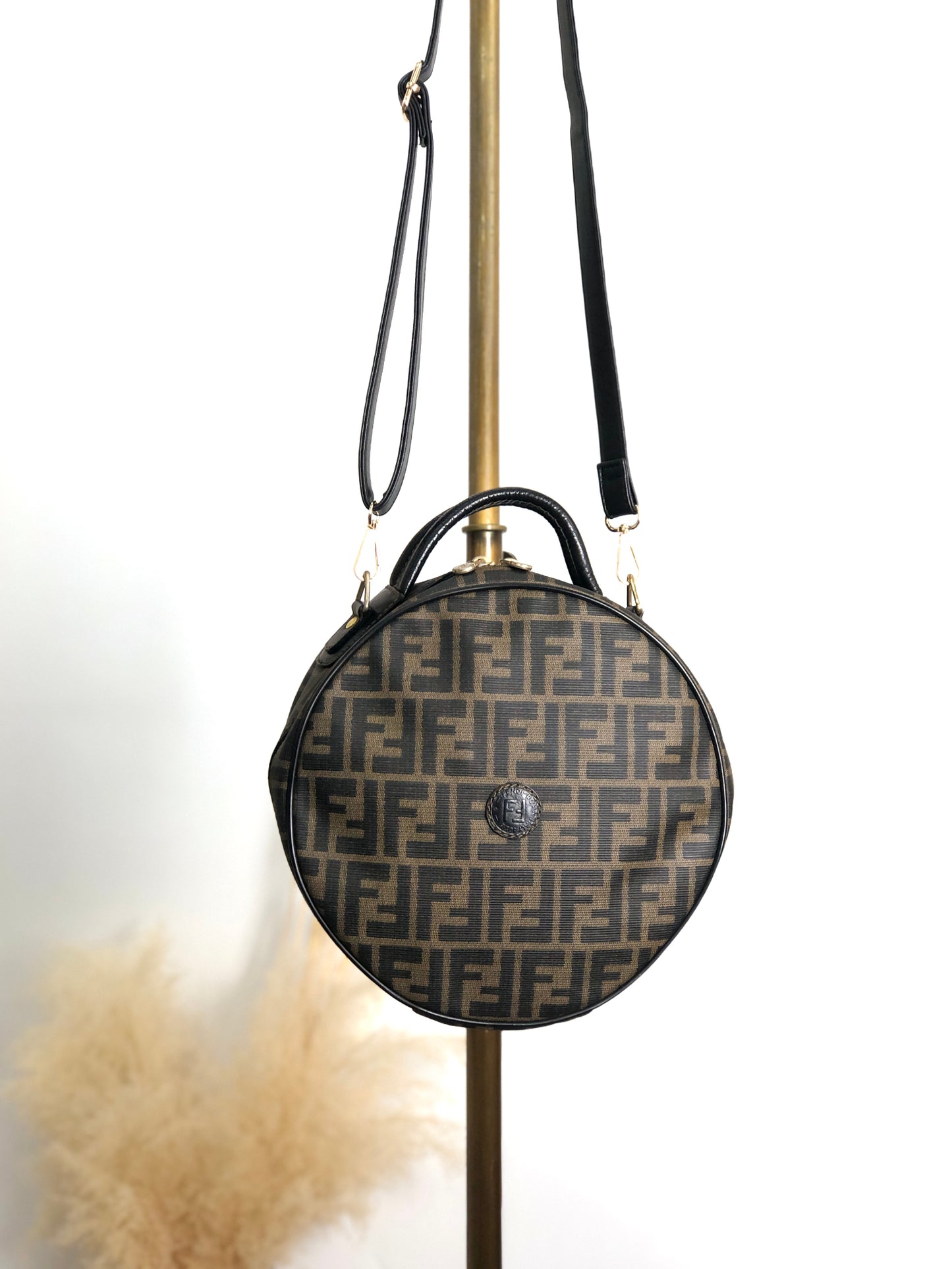 FENDI Zucca Two-way Handbag Shoulder bag Black Vintage 77gy33