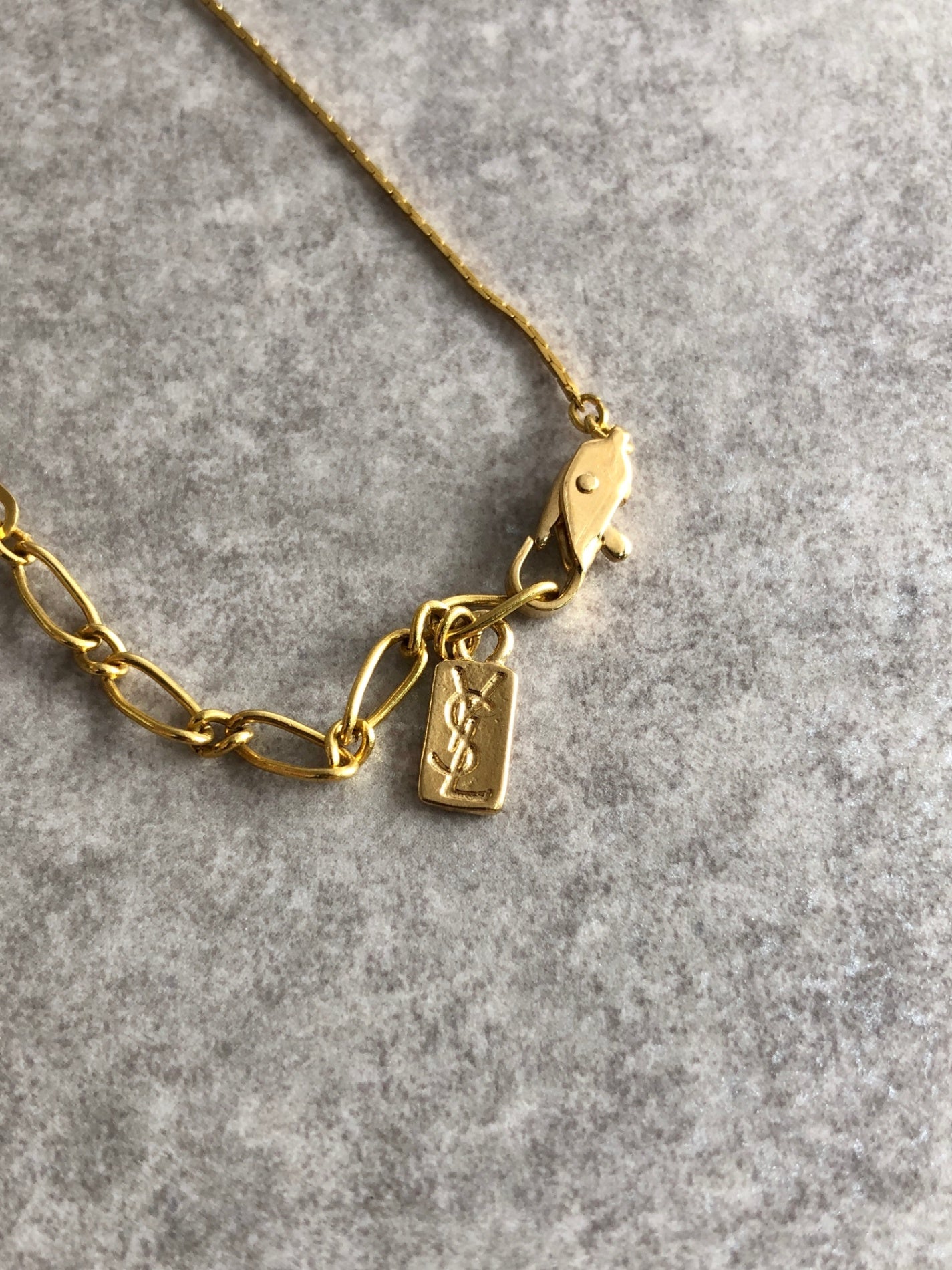 Yves Saint Laurent YSL Logo Rhinestone Necklace Gold Vintage mgyvm5