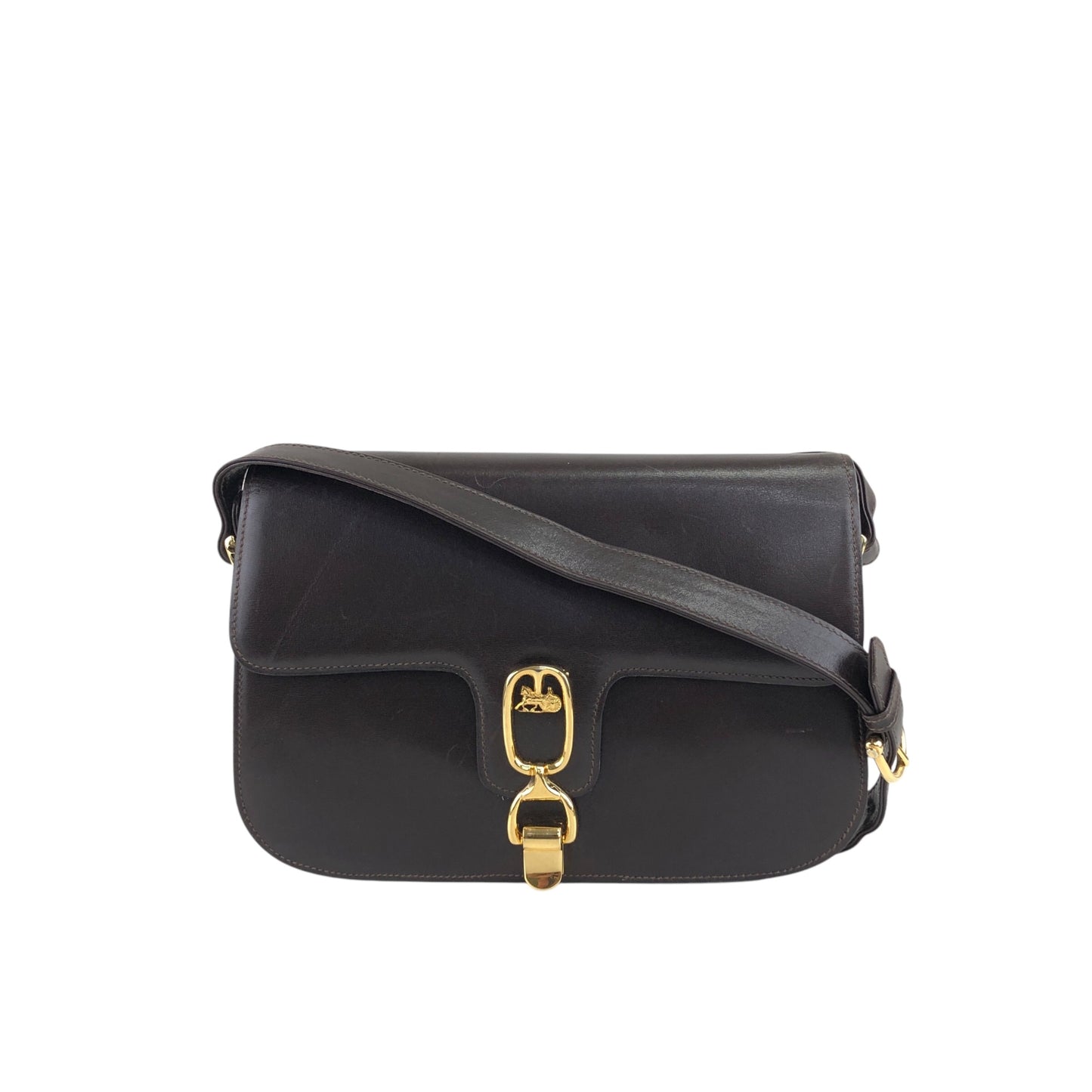 CELINE Horse Carriage Front Buckle Shoulder bag Brown Vintage mbdia8