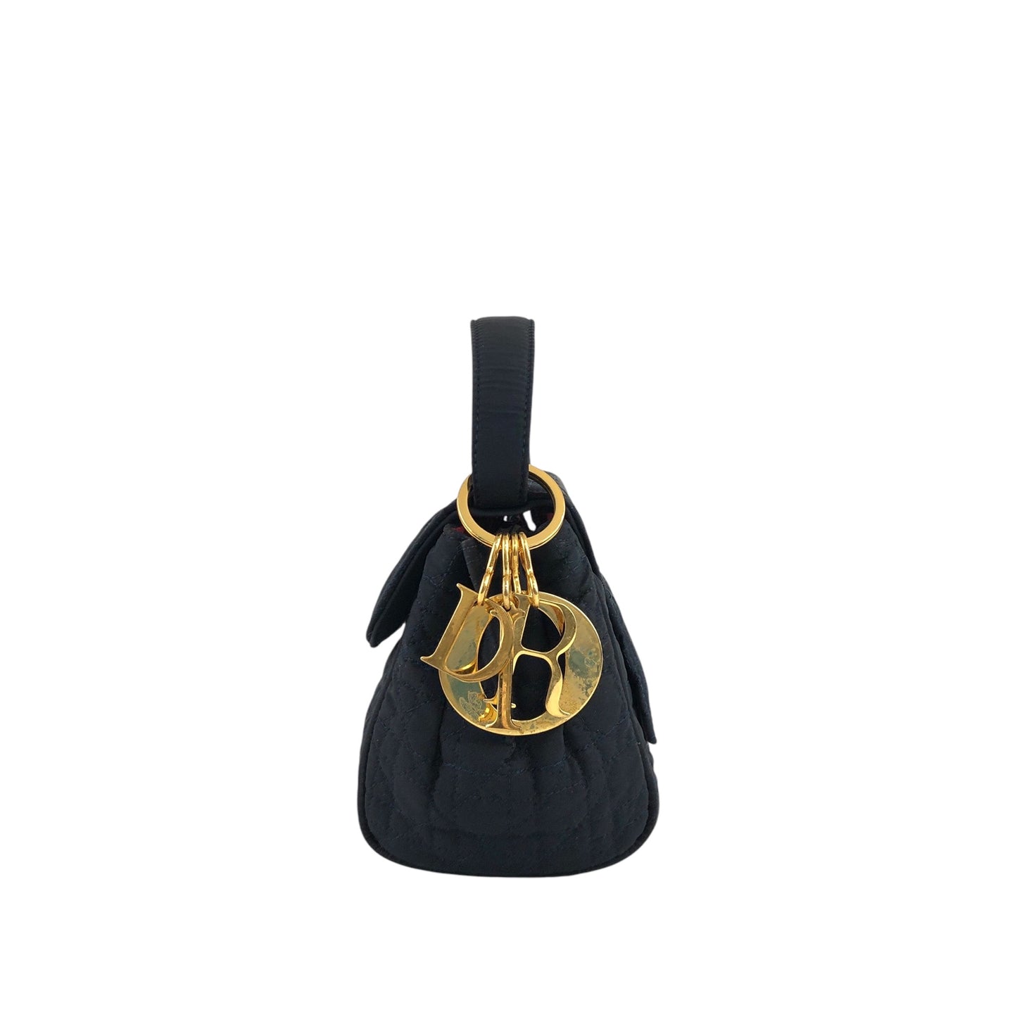 Christian Dior Cannage Logo Charm Small Handbag Dark Navy Vintage hsi65g