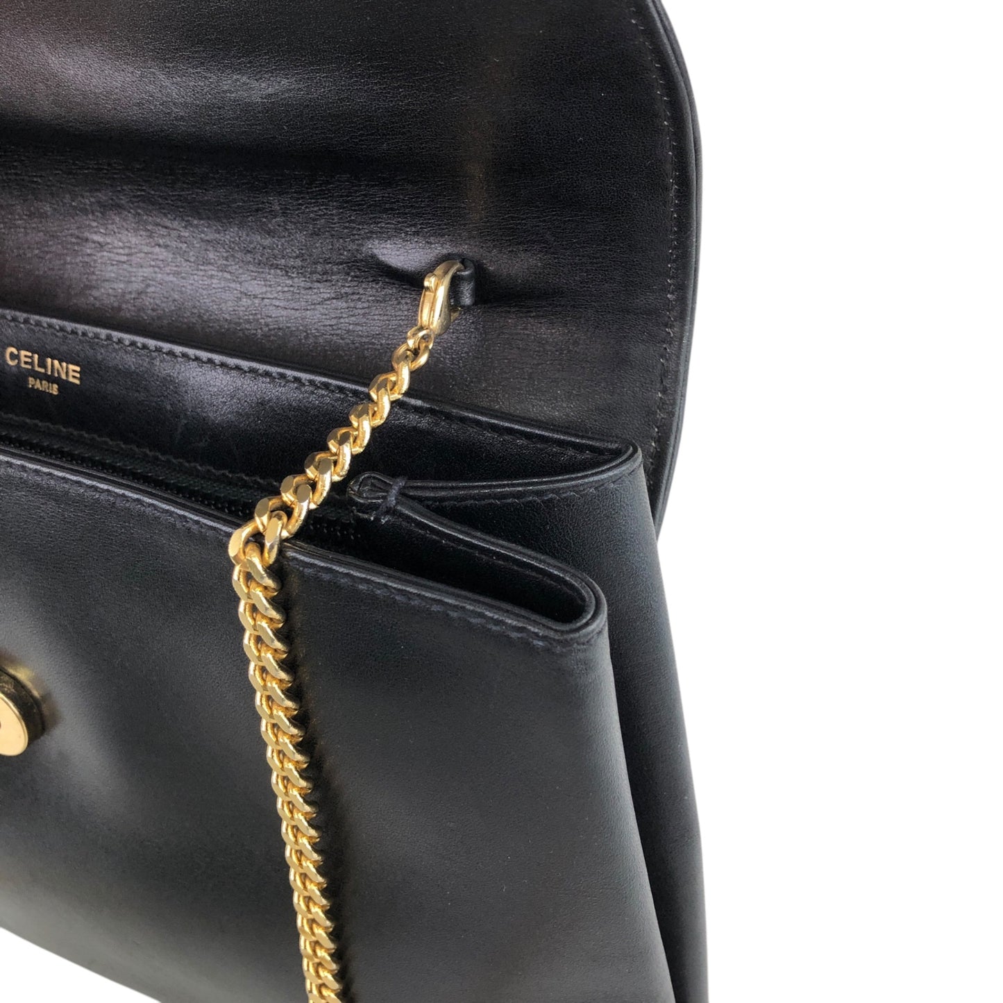 CELINE Blason Emblem Motif Chain Shoulder bag Black Vintage hp4pbe