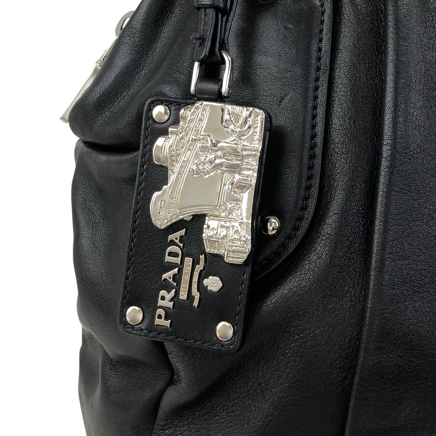 PRADA Logo Two-way Handbag Shoulder bag Black Vintage te623t